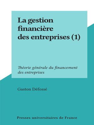 cover image of La gestion financière des entreprises (1)